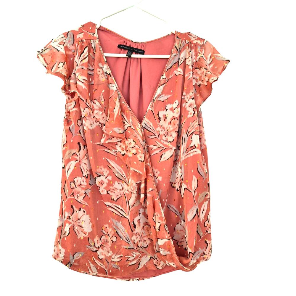 White House Black Market Coral Floral Blouse
